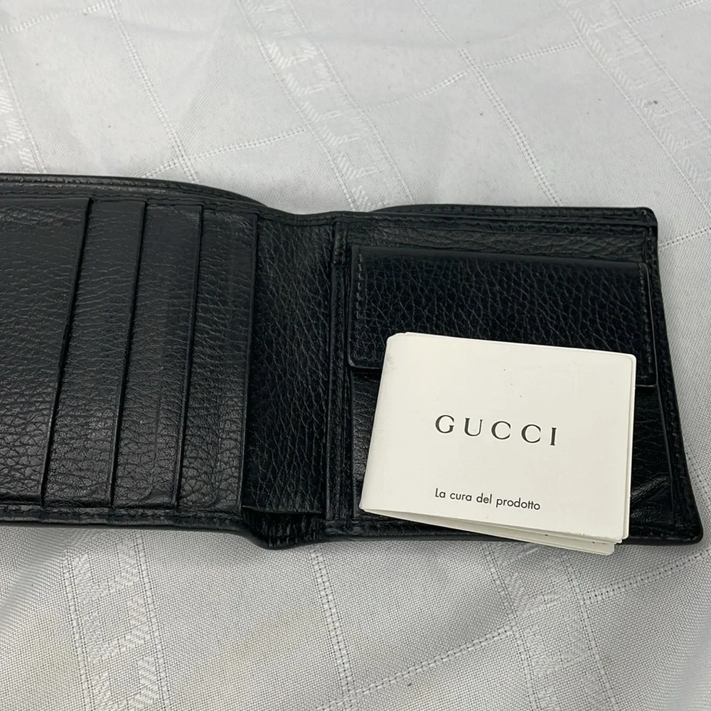 Gucci Bifold Compact Wallet GG Guccissima Monogram Canvas Black Web Tab